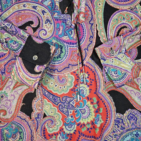 Lauren Ralph Lauren Paisley Long Sleeve Button Down Blouse - Picture 2 of 14